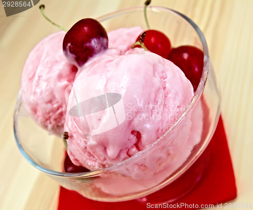 Image of Ice cream cherry with berries on board