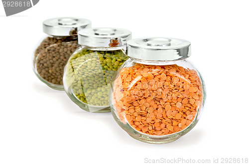 Image of Lentil different in glass jars a row