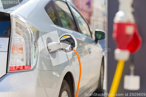 Image of Electric Car in Charging Station.