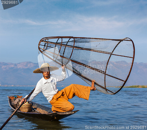 Image of Burmese fisherman at Inle lake, Myanmar