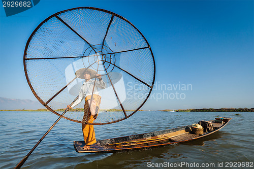 Image of Burmese fisherman at Inle lake, Myanmar