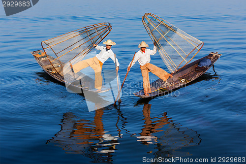 Image of Burmese fishermen at Inle lake, Myanmar