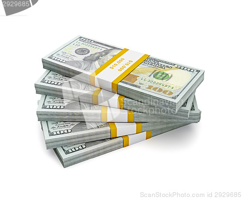 Image of Stack of new US dollars 2013 edition bills