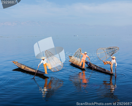 Image of Burmese fishermen at Inle lake, Myanmar