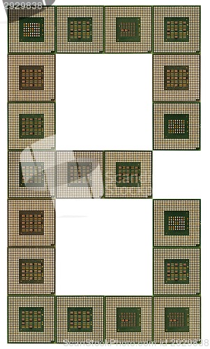 Image of letter B  made of old and dirty microprocessors