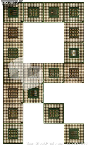 Image of letter R  made of old and dirty microprocessors