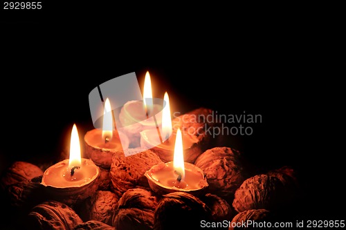 Image of christmas wallnuts candles