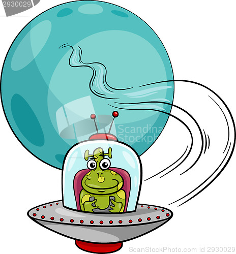 Image of alien in ufo cartoon illustration