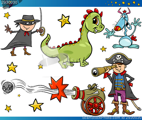 Image of Cartoon Fantasy Characters Set