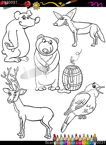 Image of animals set cartoon coloring page