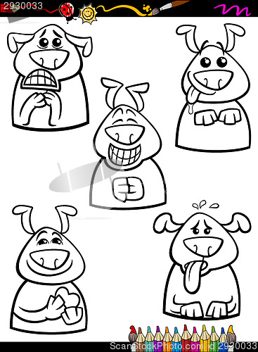 Image of dog emotion set cartoon coloring book