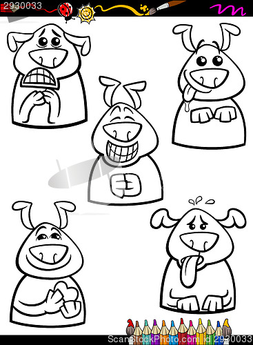 Image of dog emotion set cartoon coloring book