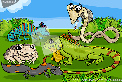 Image of reptiles and amphibians group cartoon