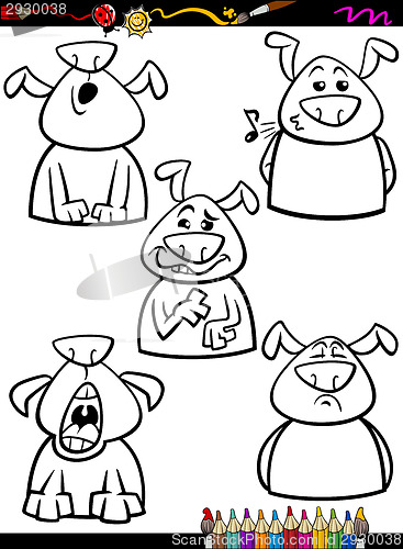 Image of dog emotion set cartoon coloring page