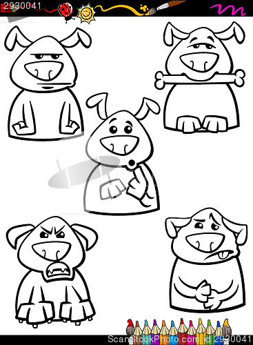 Image of dog emotion set cartoon coloring page