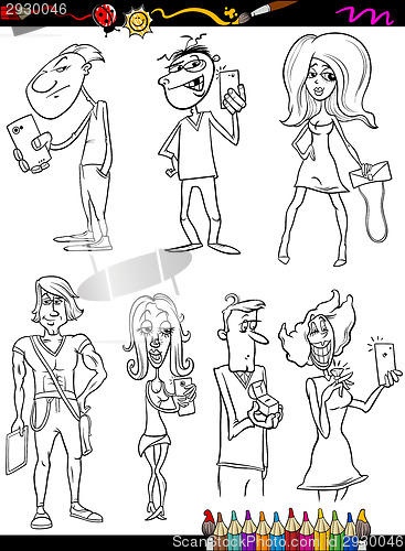 Image of people set cartoon coloring page