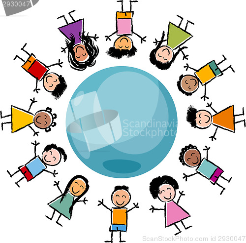 Image of children and globe cartoon illustration