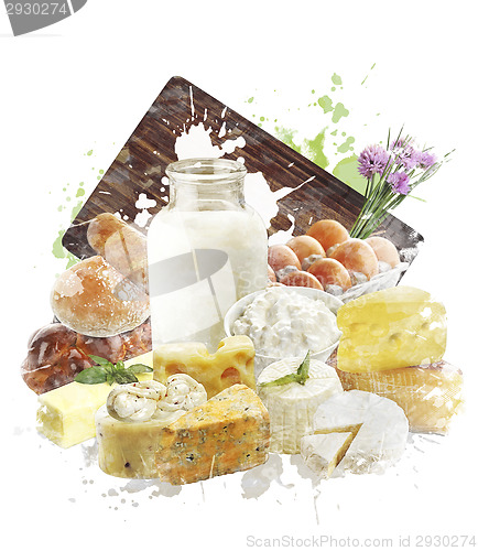 Image of Watercolor Image Of Dairy Products