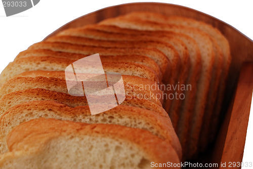 Image of toast bread in wooden bowl closeup