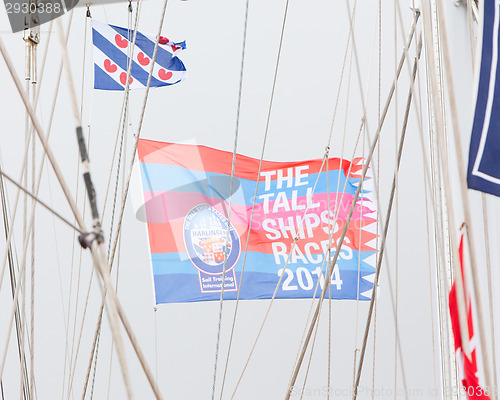 Image of HARLINGEN, HOLLAND - MAY 7th: The flag of the Tall Ships Races 2