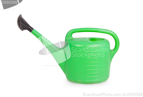 Image of Old green garden watering can isolated
