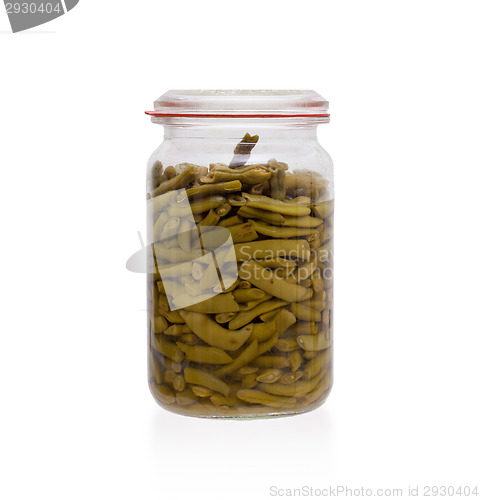 Image of Very old pot of green string-beans, preserved