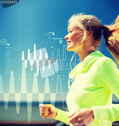 Image of smiling woman doing running outdoors