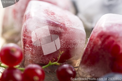 Image of Fresh berry fruits frozen in ice cubes