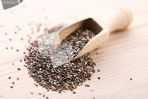 Image of Nutritious chia seeds on a wooden spoon