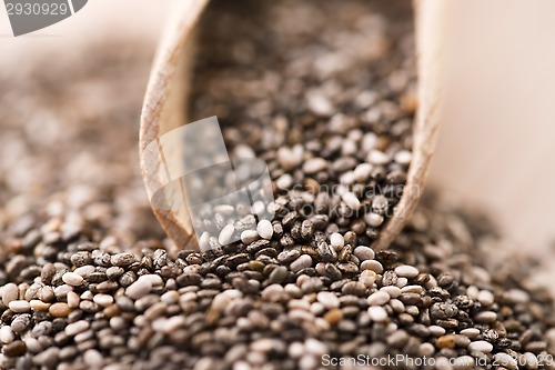 Image of Nutritious chia seeds on a wooden spoon