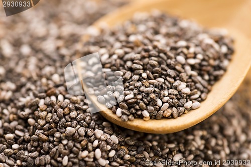 Image of Nutritious chia seeds on a wooden spoon