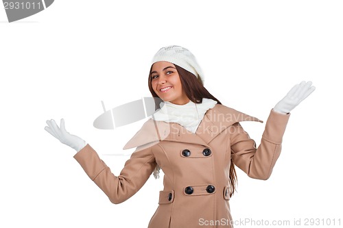 Image of Woman in outrwear, white scarf and hat