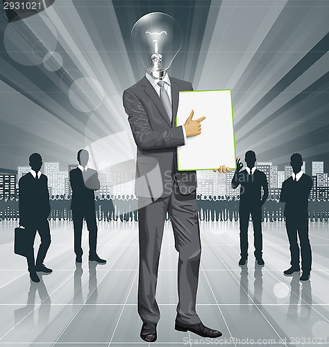 Image of Vector Lamp Head Businessman With Empty Write Board