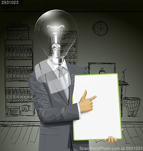 Image of Vector Lamp Head Businessman With Empty Write Board