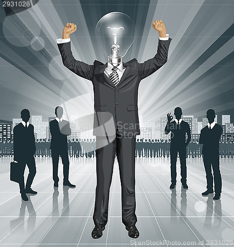 Image of Vector Lamp Head Businessman With Hands Up