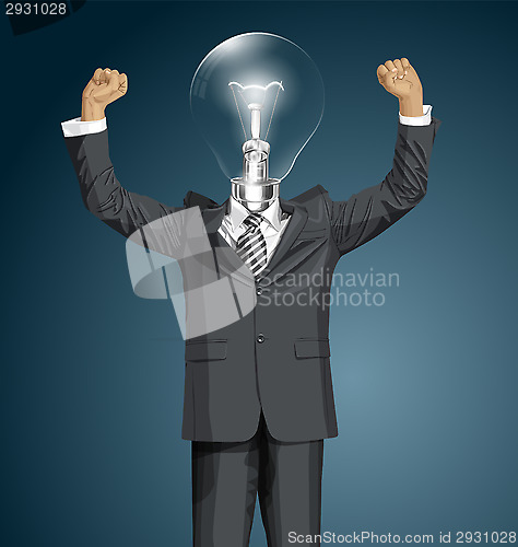 Image of Vector Lamp Head Businessman With Hands Up