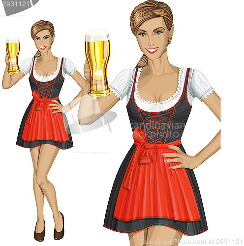 Image of Vector Cute Woman In Drindl On Oktoberfest