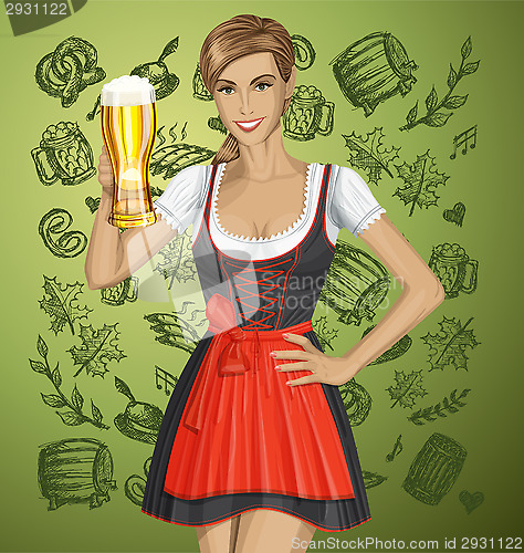 Image of Vector Cute Woman In Drindl On Oktoberfest