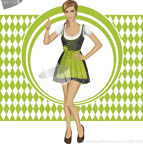 Image of Vector Cute Woman In Drindl On Oktoberfest