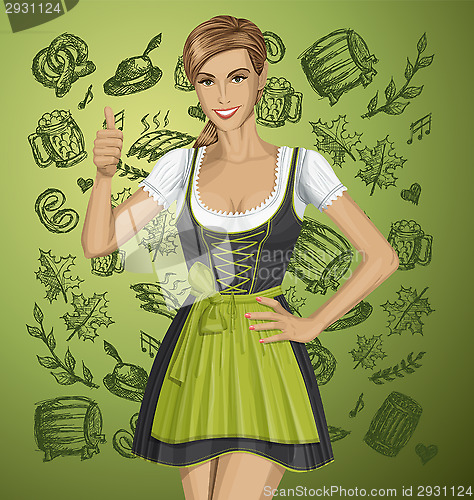 Image of Vector Cute Woman In Drindl On Oktoberfest