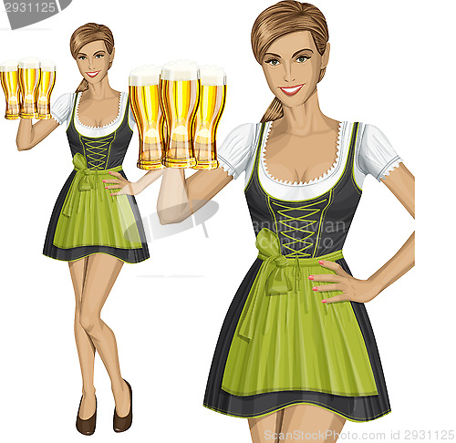 Image of Vector Cute Woman In Drindl On Oktoberfest