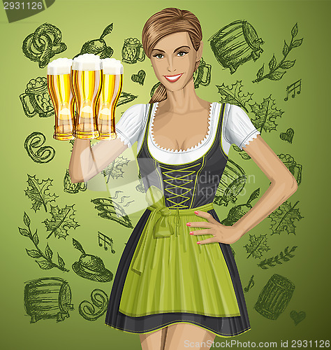 Image of Vector Cute Woman In Drindl On Oktoberfest