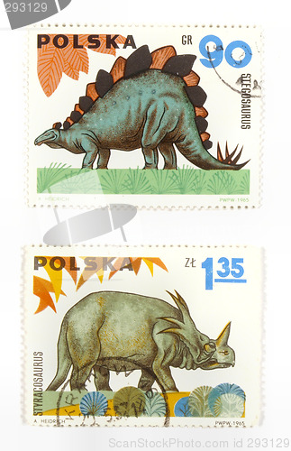 Image of Dinosaurs on Polish stamps