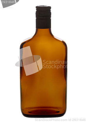 Image of Brown empty liqueur bottle isolated on a white