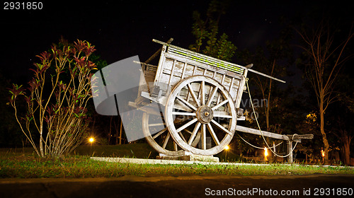 Image of Old wooden wagon in the park - original decoration for landscapi