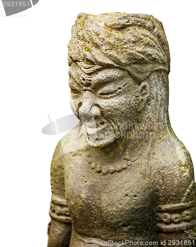 Image of Stone sculpture of ancient warrior isolated on white background.