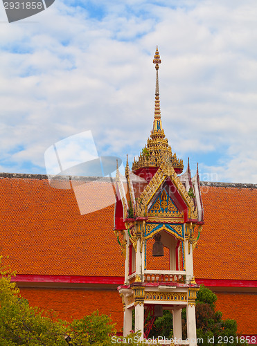 Image of Beautiful bell tower on the territory of a Buddhist temple. Thai