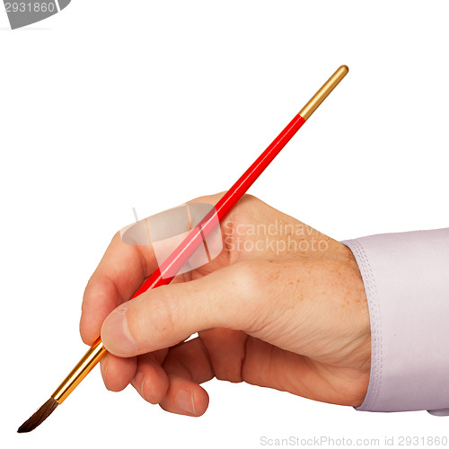 Image of The artist's hand with a brush isolated on white background