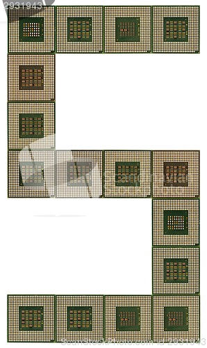 Image of letter S made of old and dirty microprocessors