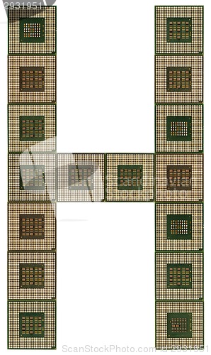 Image of letter H made of old and dirty microprocessors